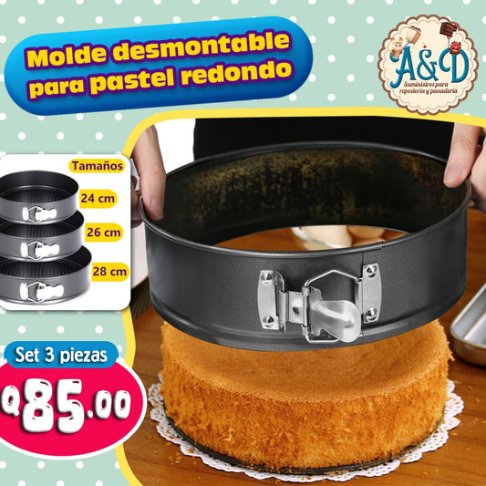 Set de 3 moldes desmontable para pastel